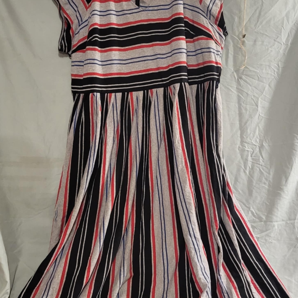 eShakti Striped Midi Dress - Red, Blue, Black, White